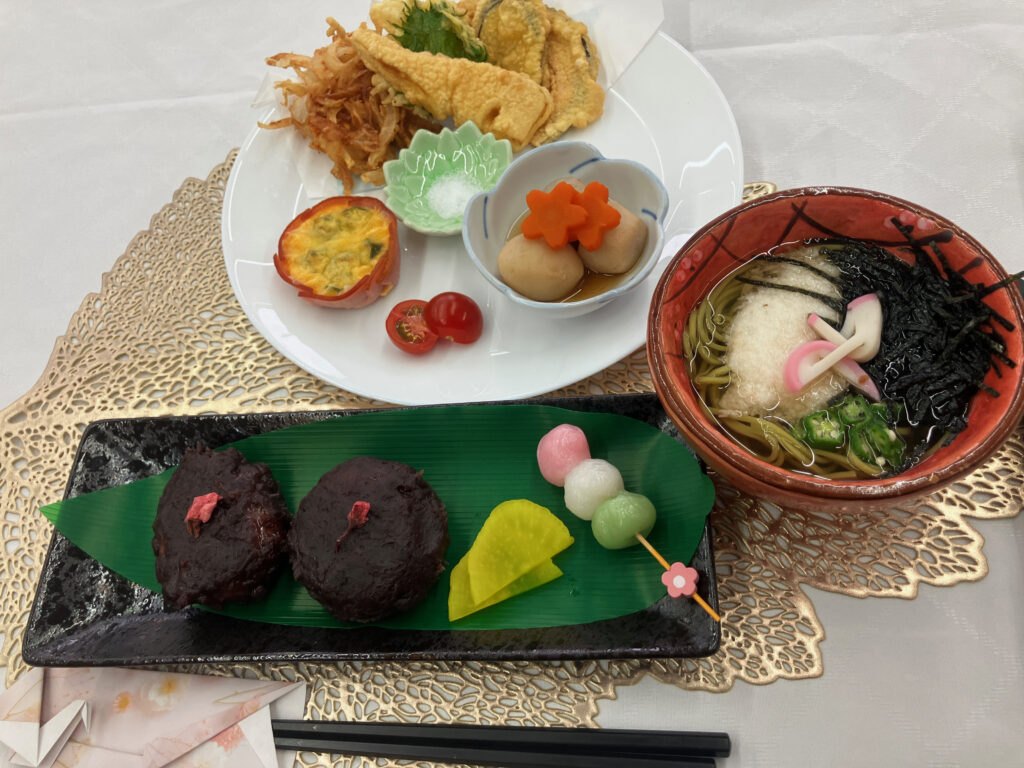 今日はお誕生日御膳、手作り牡丹餅をそえて